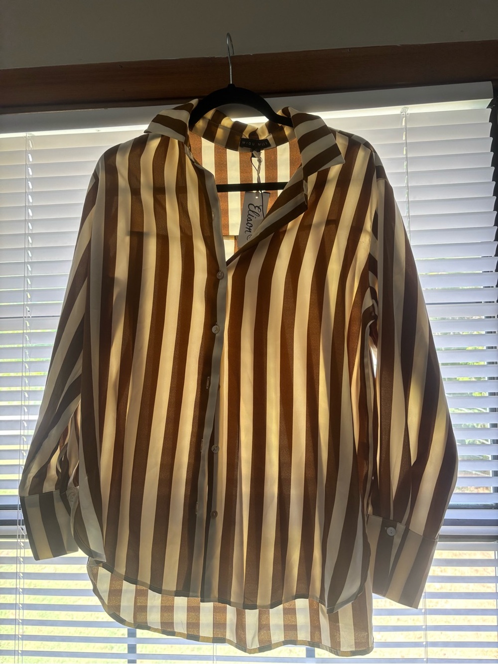 Striped Brown & White Button-Down Shirt